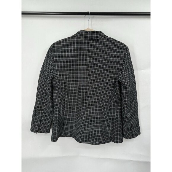 Theory Blazer Women 4 Black Grid Plaid Stretch Double Breasted NEW Formal Cotton - Picture 2 of 11